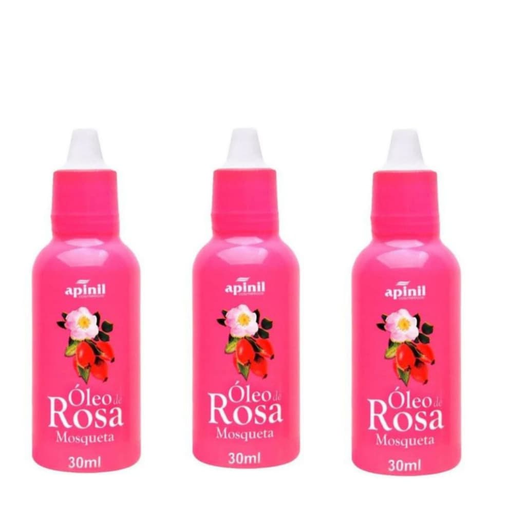 kit com 3 Óleo de Rosa Mosqueta 30ml APINIL - Clareador de Manchas / Rugas / Estrias / Hidratante