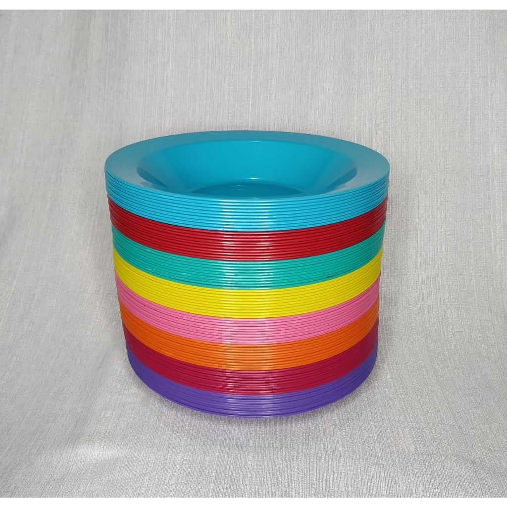 KIT 10 PRATOS REDONDO COLORIDO PLÁSTICO REFORÇADO ESCOLAR/EVENTOS
