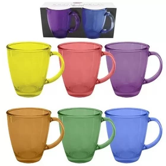 Jogo De 06 Canecas De Vidro 350ml Coloridas Clink Verona