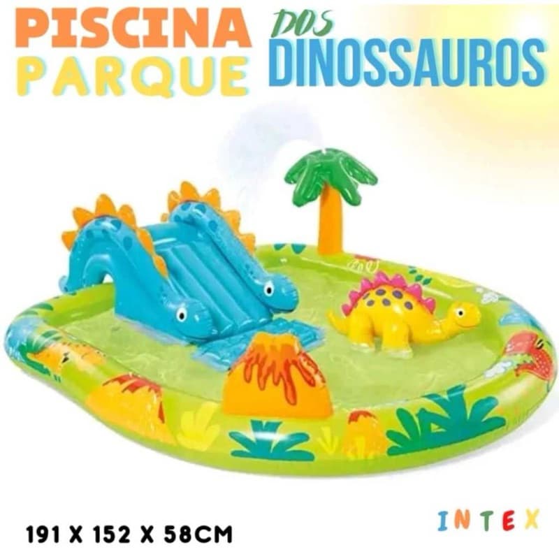 Piscina Infantil Inflável Playground Intex Parque Dos Dinossauros Com Escorregador