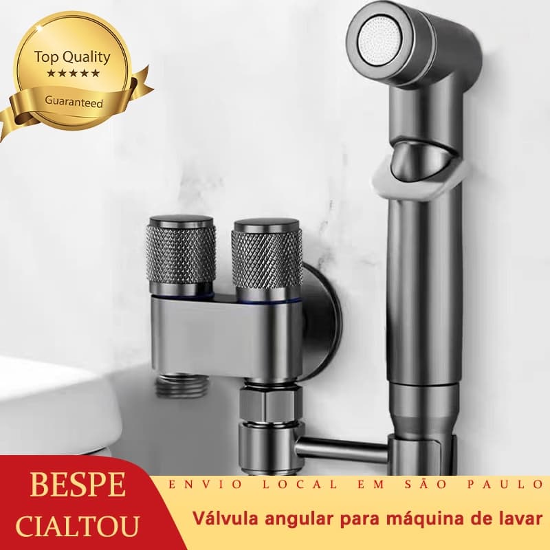 Ducha Higiênica com Registro Duplo e Independente de Saída de Água Preto/Prata