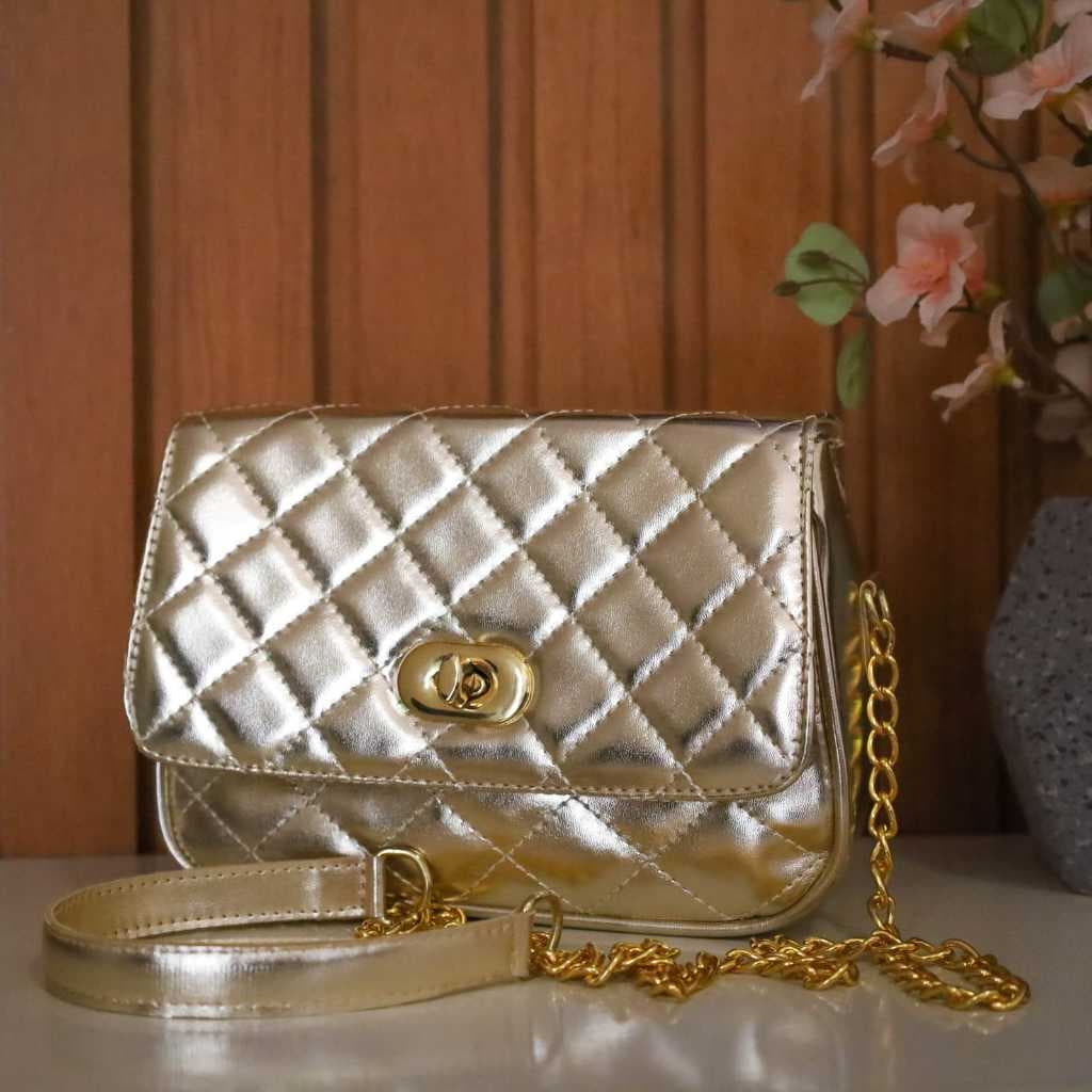Bolsa feminina transversal pequena festa alça de corrente um luxo