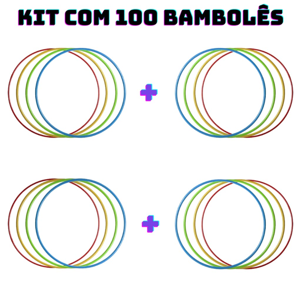 Atacado Kit 100 Bambolês Arco Infantil 65cm Colorido Atividade Fisica Dança