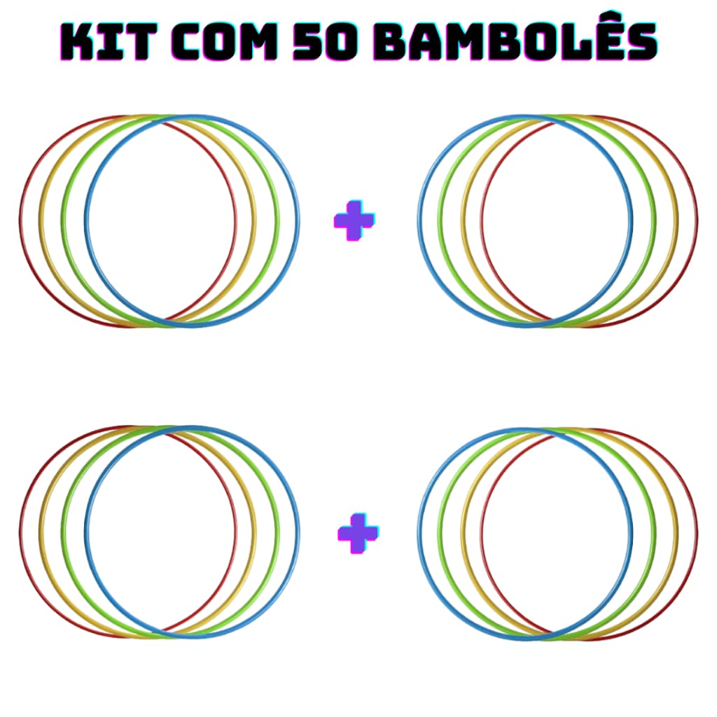 Kit 50 Bambolês Arco Infantil 65cm Colorido Atividade Fisica Dança