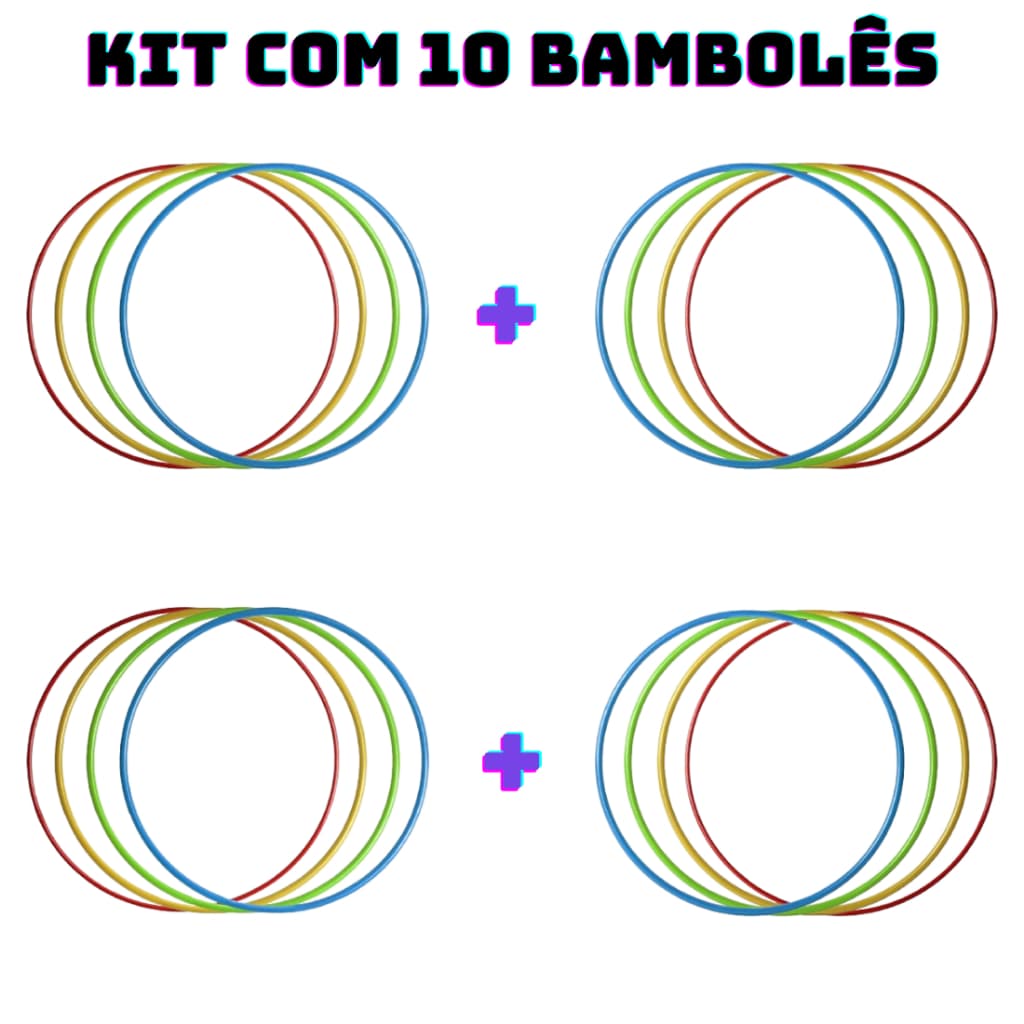 Kit 10 Bambolês Arco Infantil 65cm Colorido Atividade Fisica Dança