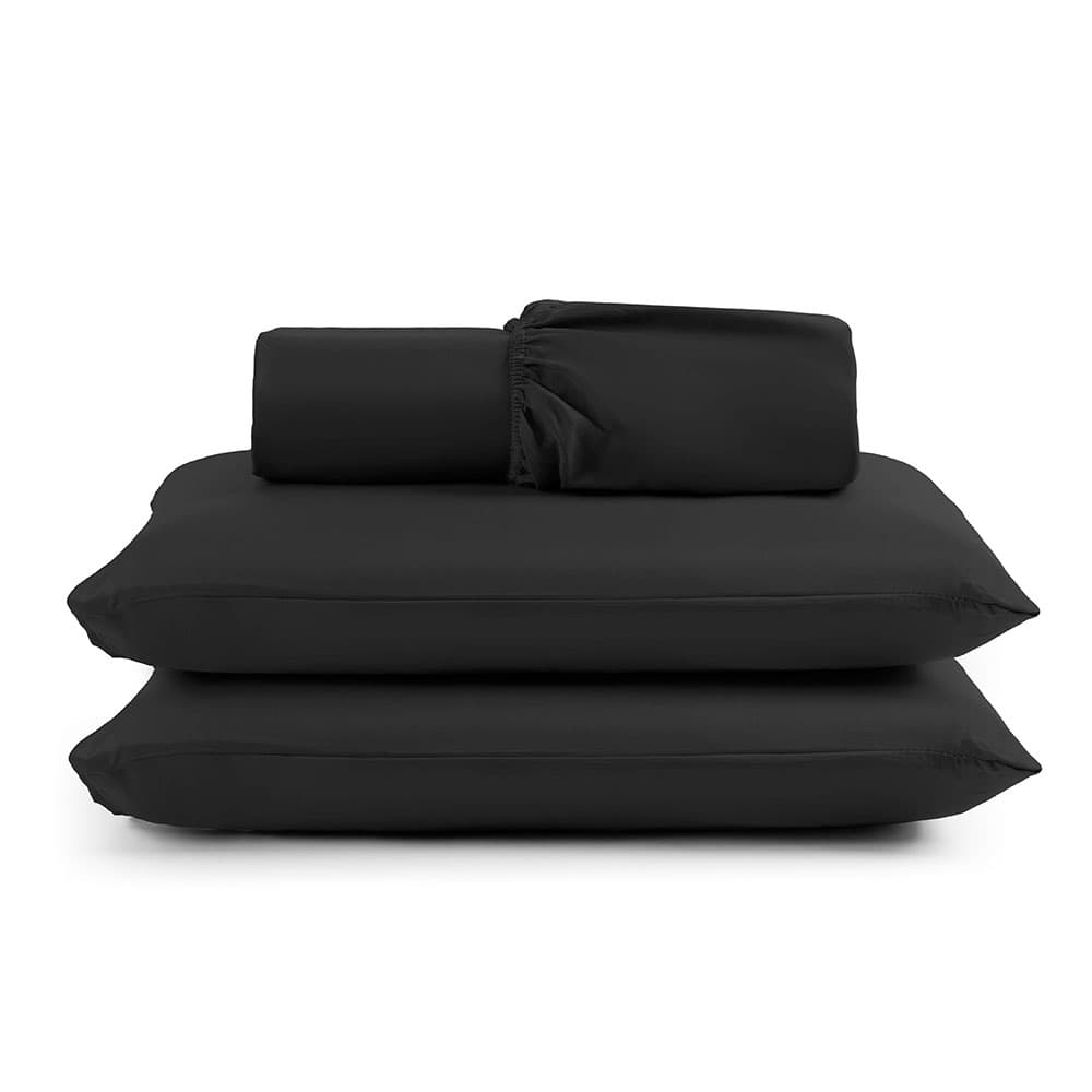 Casal 3 Peças Liso Microfibra  - Preto