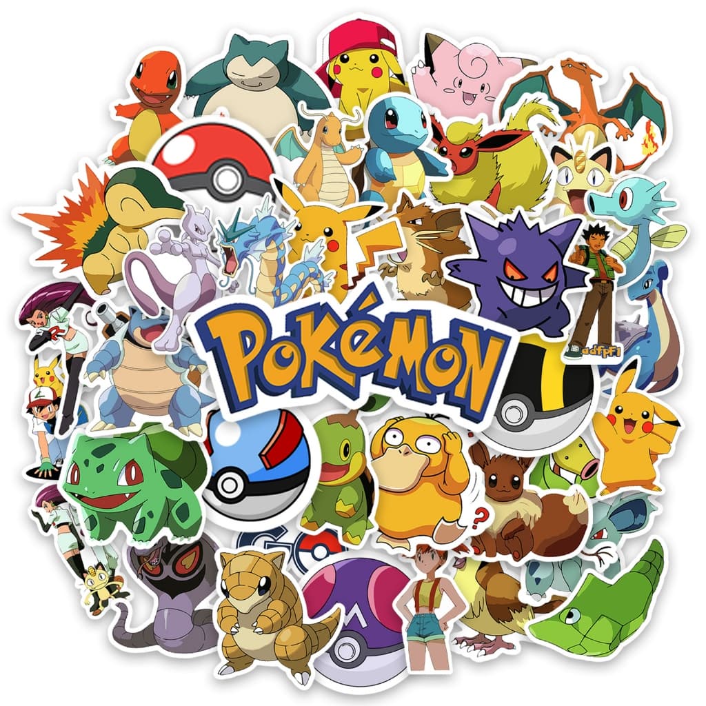40 Adesivo Variado Pikachu Bulbasaur Charmander Dragonite Mewtwo Caderno Notebok Carro Moto Capacete