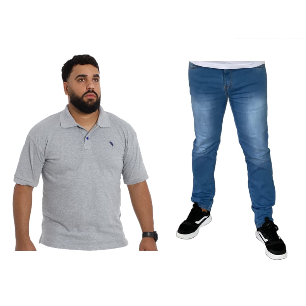 Kit 1 Calça Jeans Masculina Slim  + 1 Camisa Gola Polo Piquet Masculino Algodão