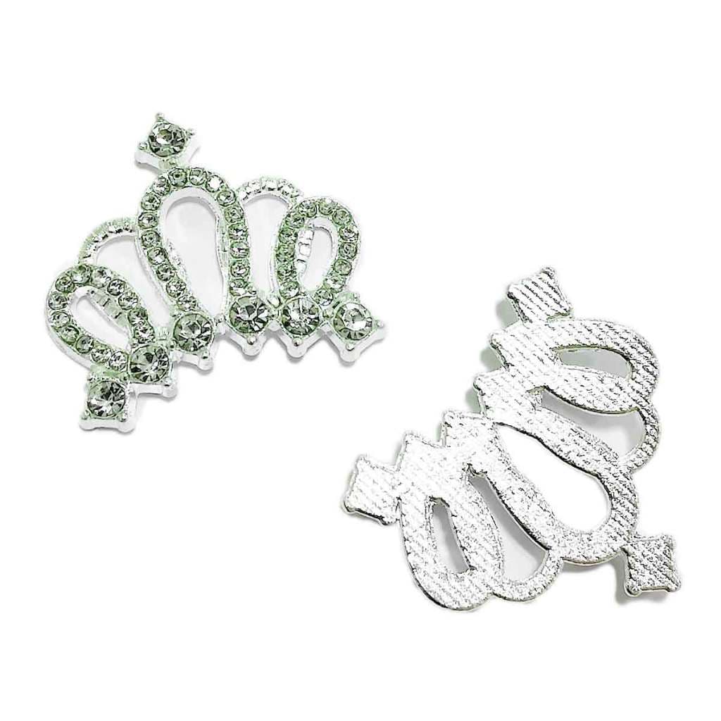 Aplique Coroa Prata Metal com Strass