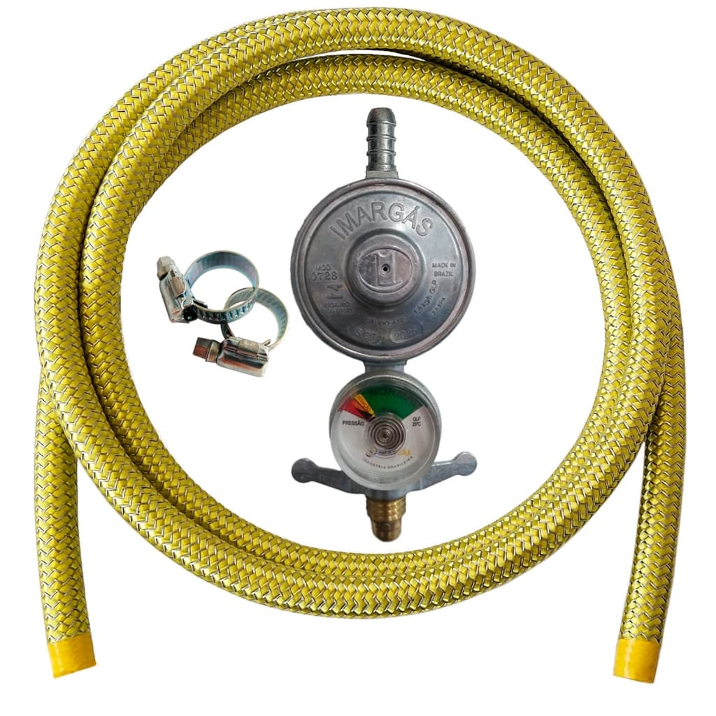Mangueira de Gas de Cozinha para Botijão Reforçada em Aço Inox + Registro com Medidor de gás 1kg