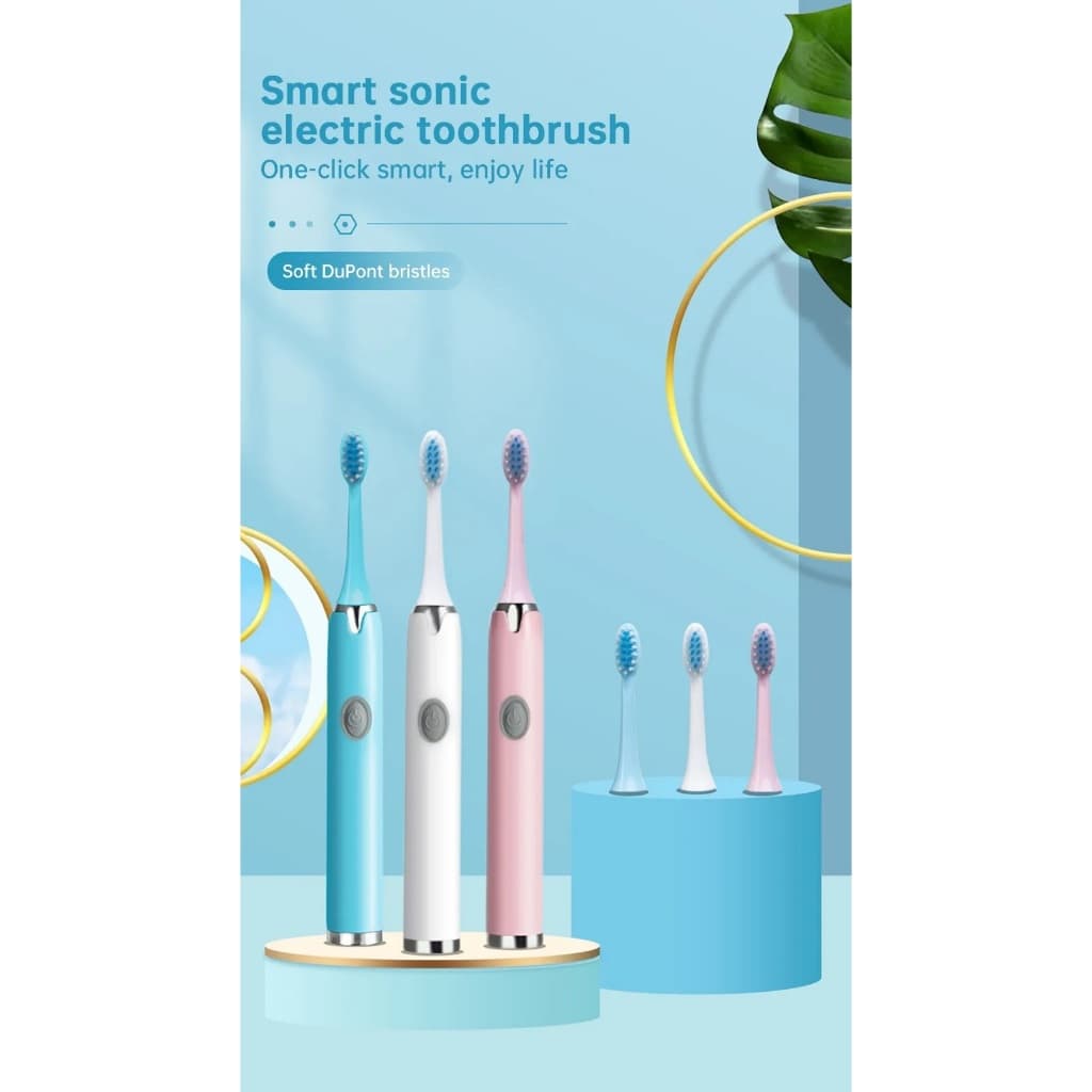 Tongwode-Sonic escova de dentes elétrica para adultos, impermeável, cerdas macias, substituíveis, 6 cabeças de escova de dentes, IPX7, uso doméstico, casal