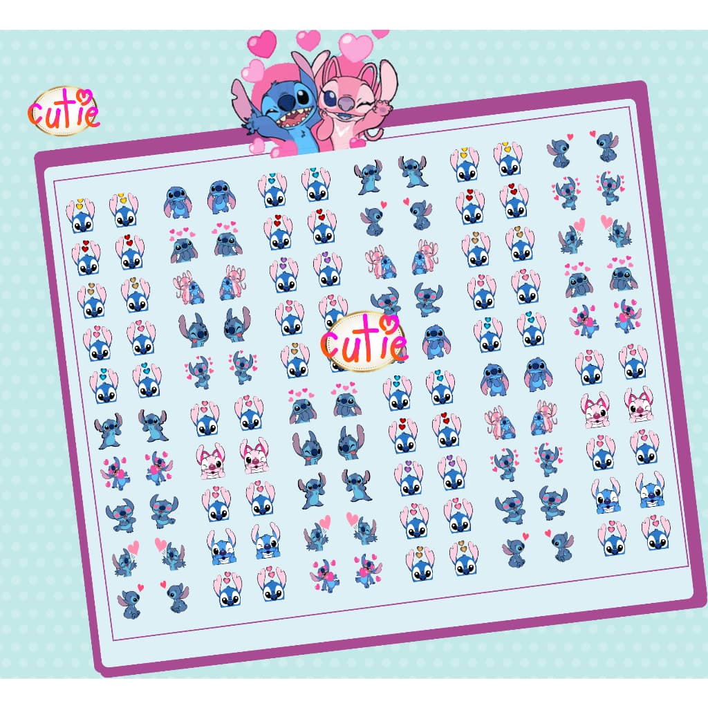 120 Adesivos de unha Stitch e Angel (60 pares)