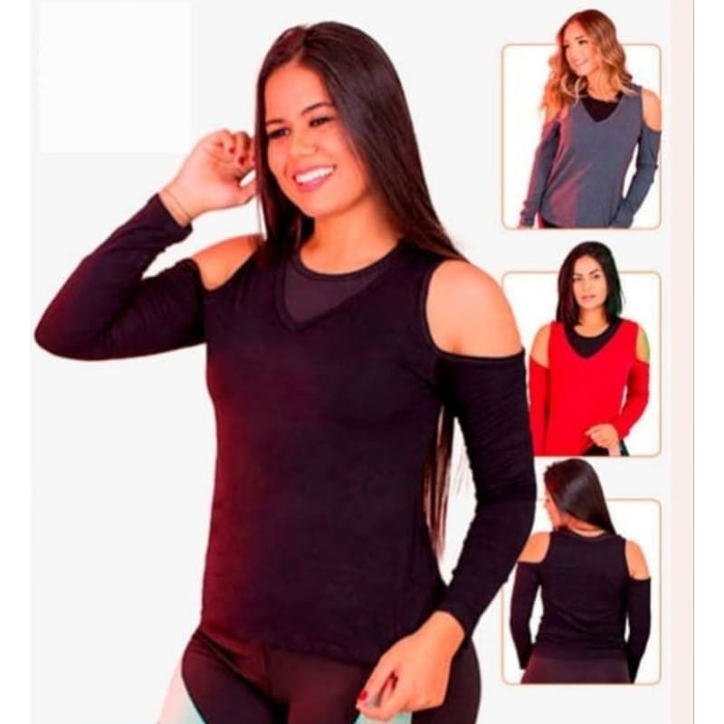 Blusa FEMININA manga longa CASUAL, COM ABERTURA NO OMBRO, P ao GG, FitnessViscose/academia/inverno
