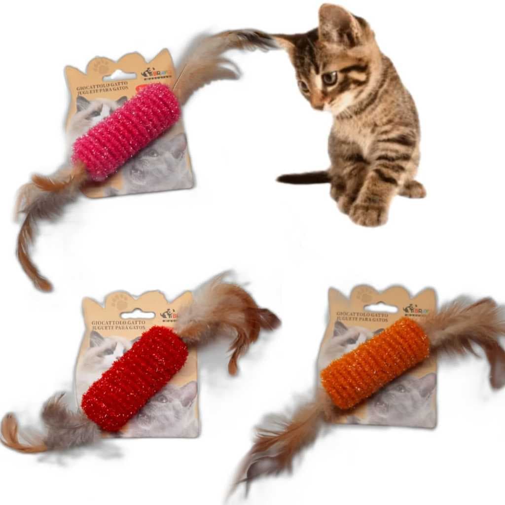 BRINQUEDO PARA GATO BASTÃO COM PENAS E CATNIP ERVA PARA GATO
