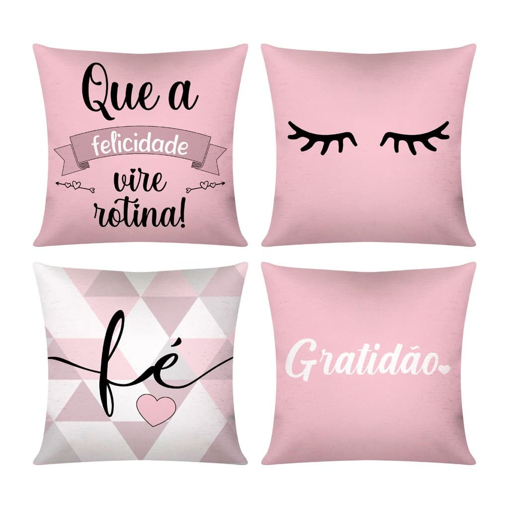 4 Capas De Almofadas Decorativas 45x45 - Felicidade Rosa