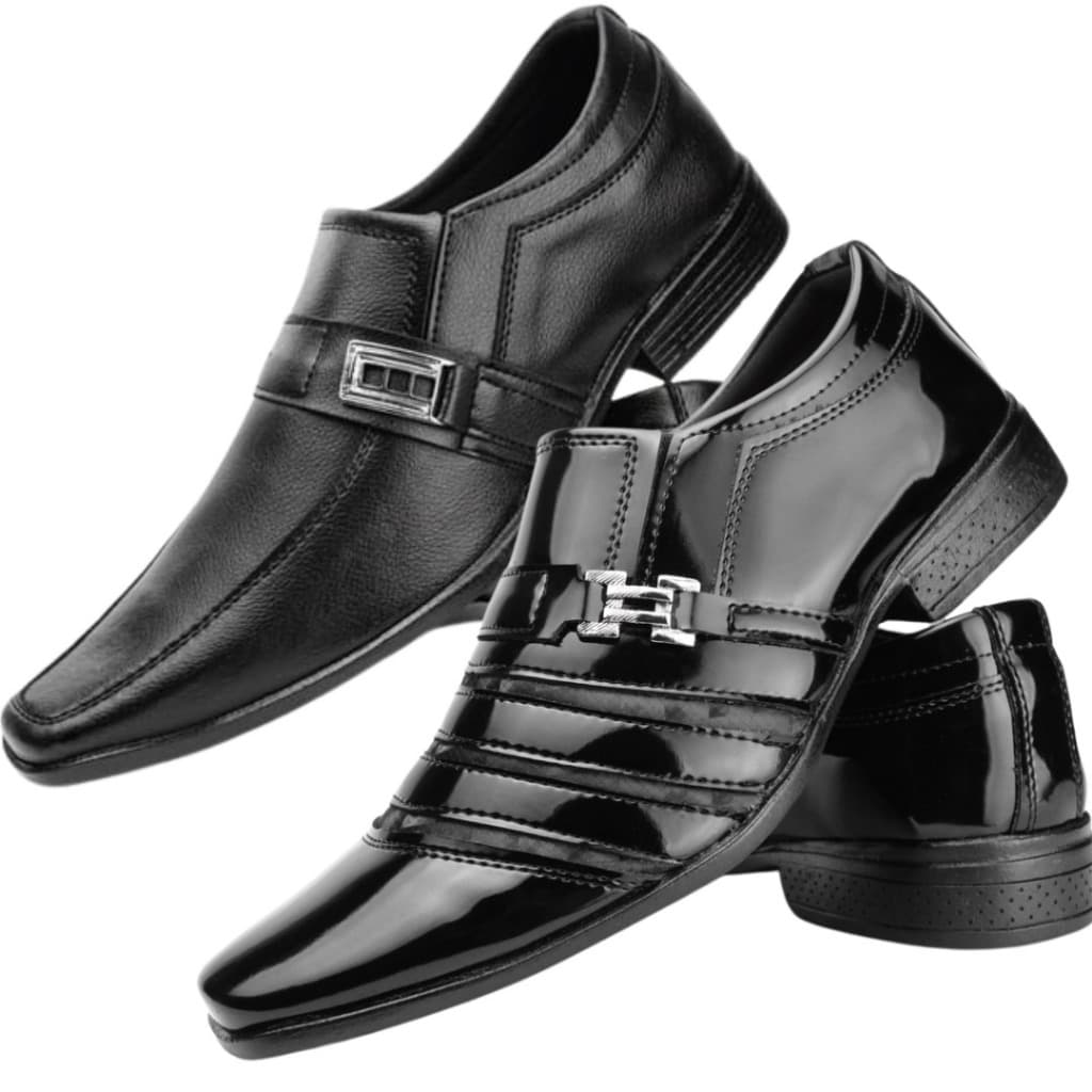 Kit 2 Pares Sapato Social Preto Masculino Tradicional Super Imperdível