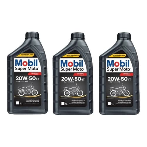 KIT 3 OLEO MOBIL Moto 20W50 Mineral API SL Jaso Ma2 - 1 Litro Óleo Lubrificante motor SUPER MOTO 4t
