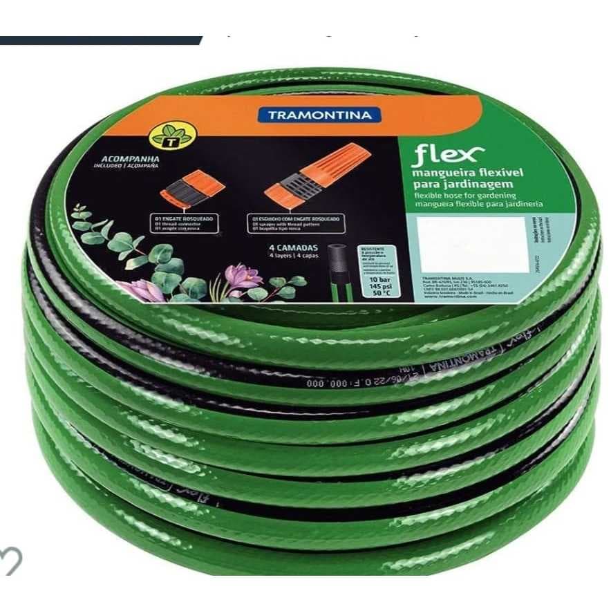 Mangueira de jardim reforçada + esguicho de / mangueira com emborrachamento com até 4 camada  da Tramontina.
