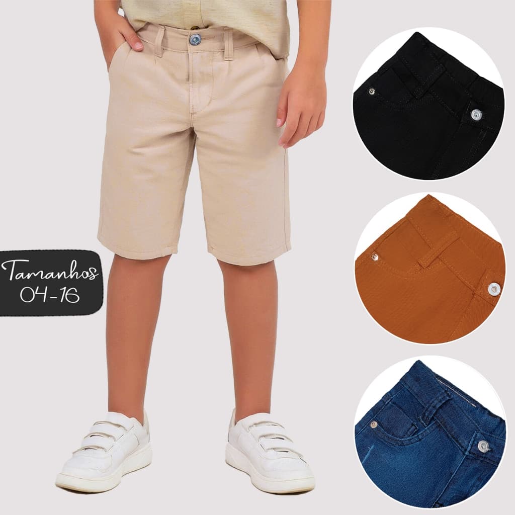 Bermuda Infantil Sarja Jeans Menino Short Brim Juvenil 2-16