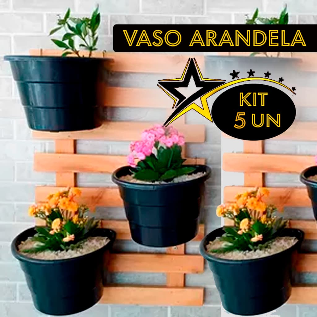 KIT 5 VASOS 3,3 LITROS JARDIM ARANDELA VERTICAL MEIA LUA PLANTA FLORES CASA JARDIM