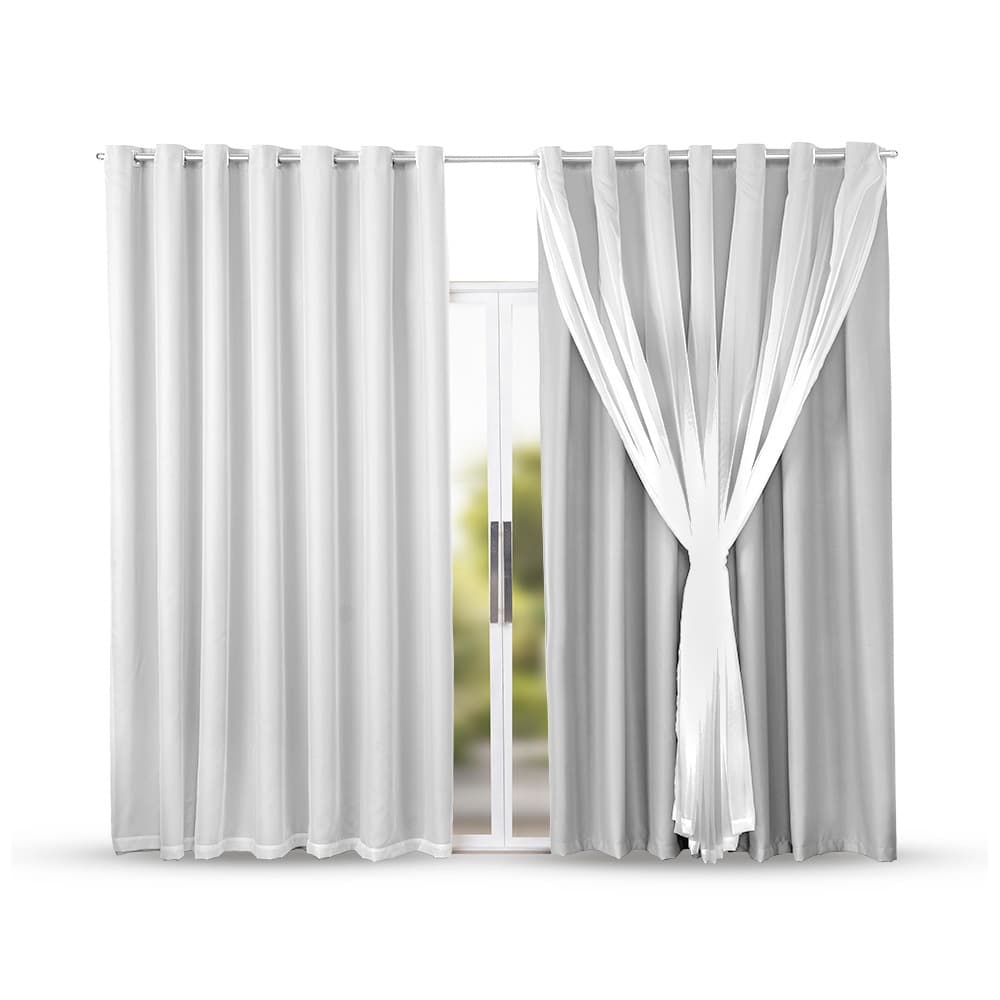 Cortina Blackout com Voil 2,80x2,30 varão simples Para janela de Sala ou Quarto apartamento branca