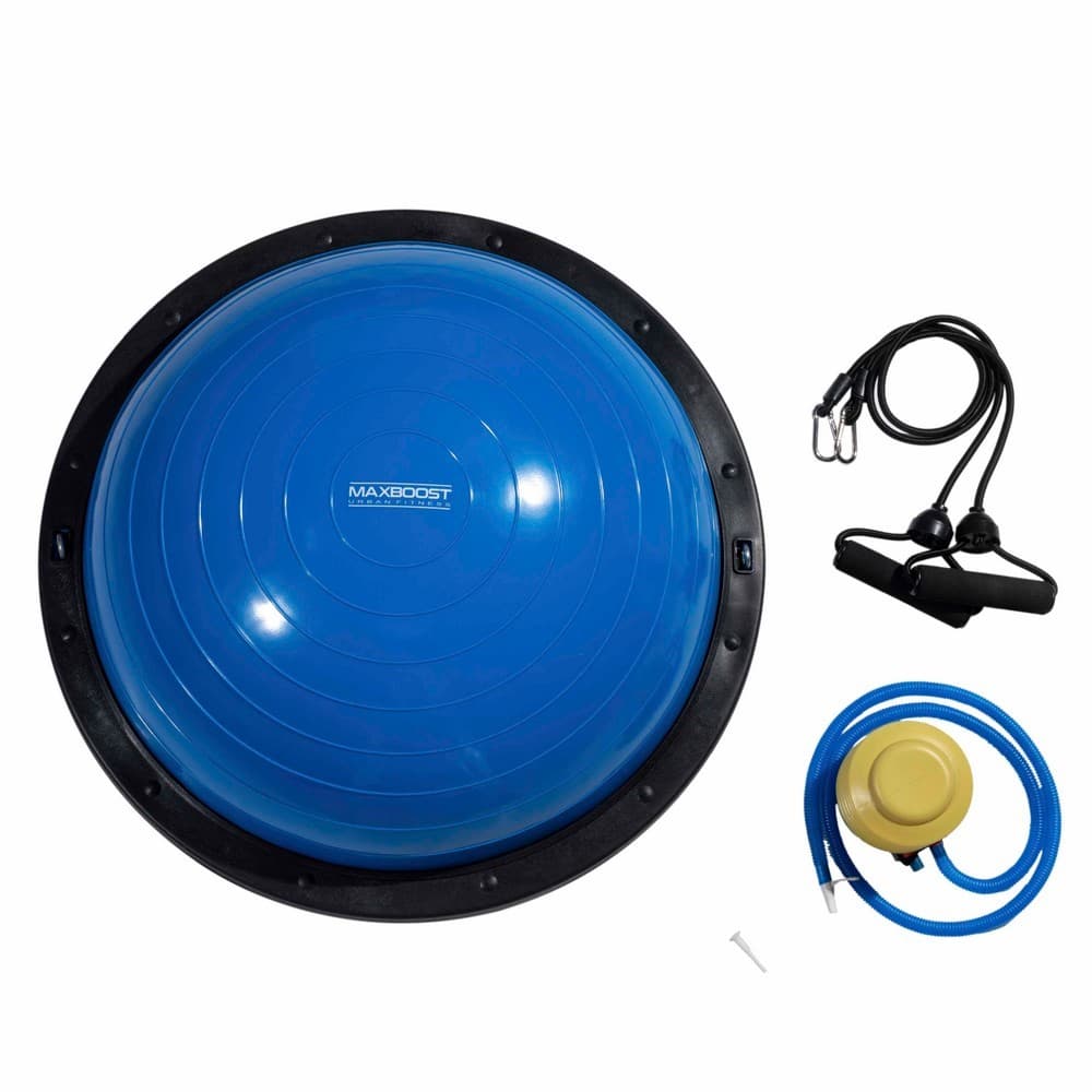 Kit Meia Bola Azul Suiça 58 cm Alças Bomba De Encher Pilates Yoga