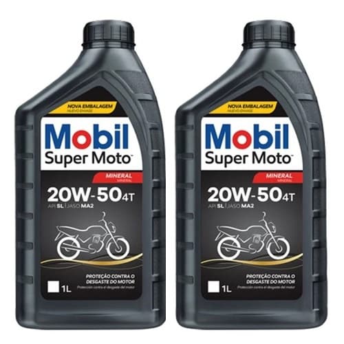 KIT 2 OLEO MOBIL Moto 20W50 Mineral API SL Jaso Ma2 - 1 Litro Óleo Lubrificante motor SUPER MOTO 4t
