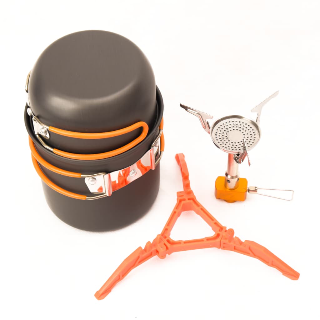Kit Panelas Cozinha Camping Pesca Trekking Panela Fogareiro base conjunto panelas compactas camping