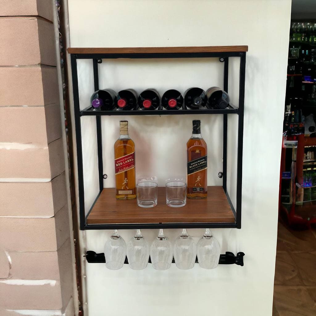 Adega Suporte Para Garrafas vinho espumante whisky Suspenso Parede Ferro E Madeira bar pub suporte taças