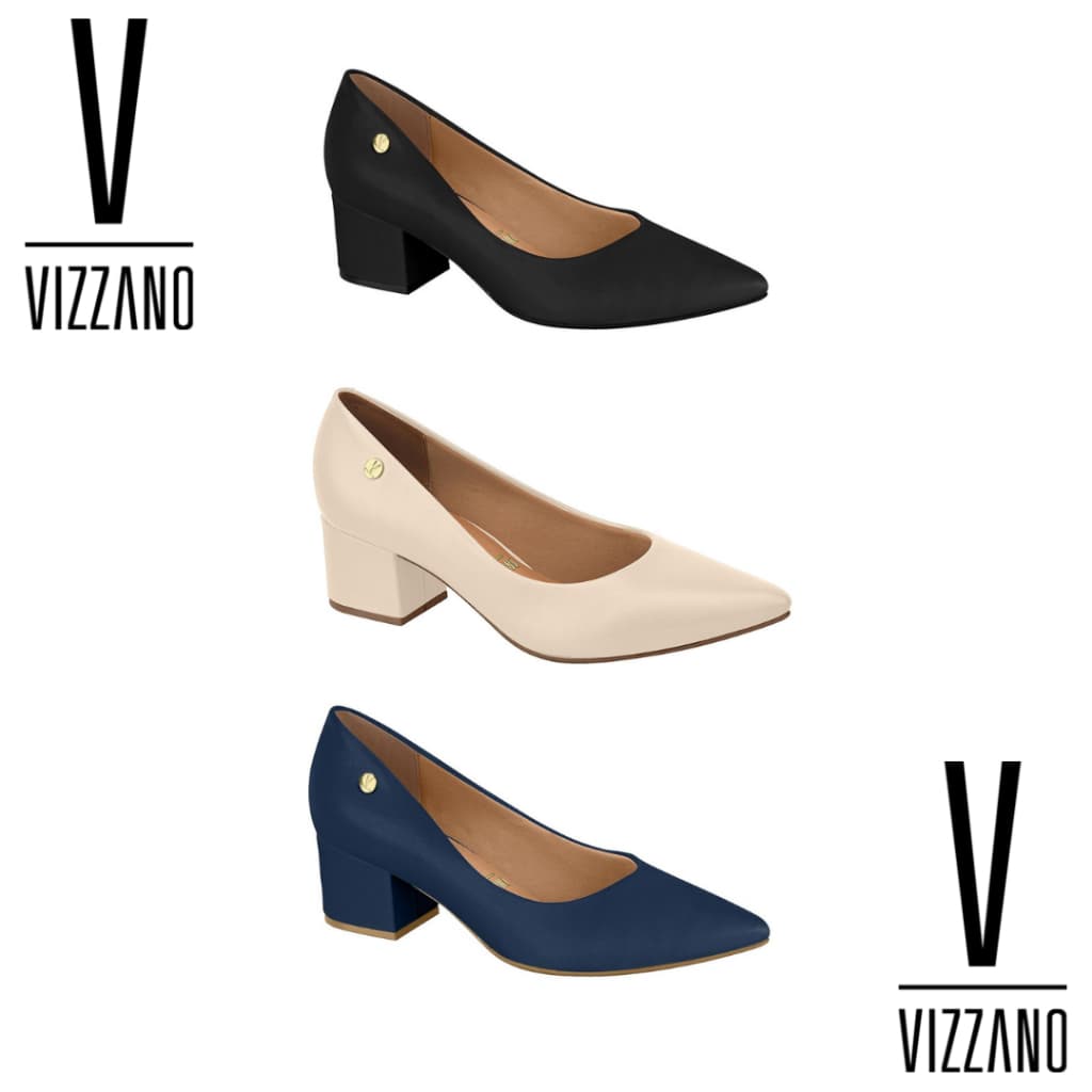 Sapato Scarpin Vizzano Original Salto Bloco Quadrado Baixo 5cm Social Napa e Verniz FRETE GRÁTIS