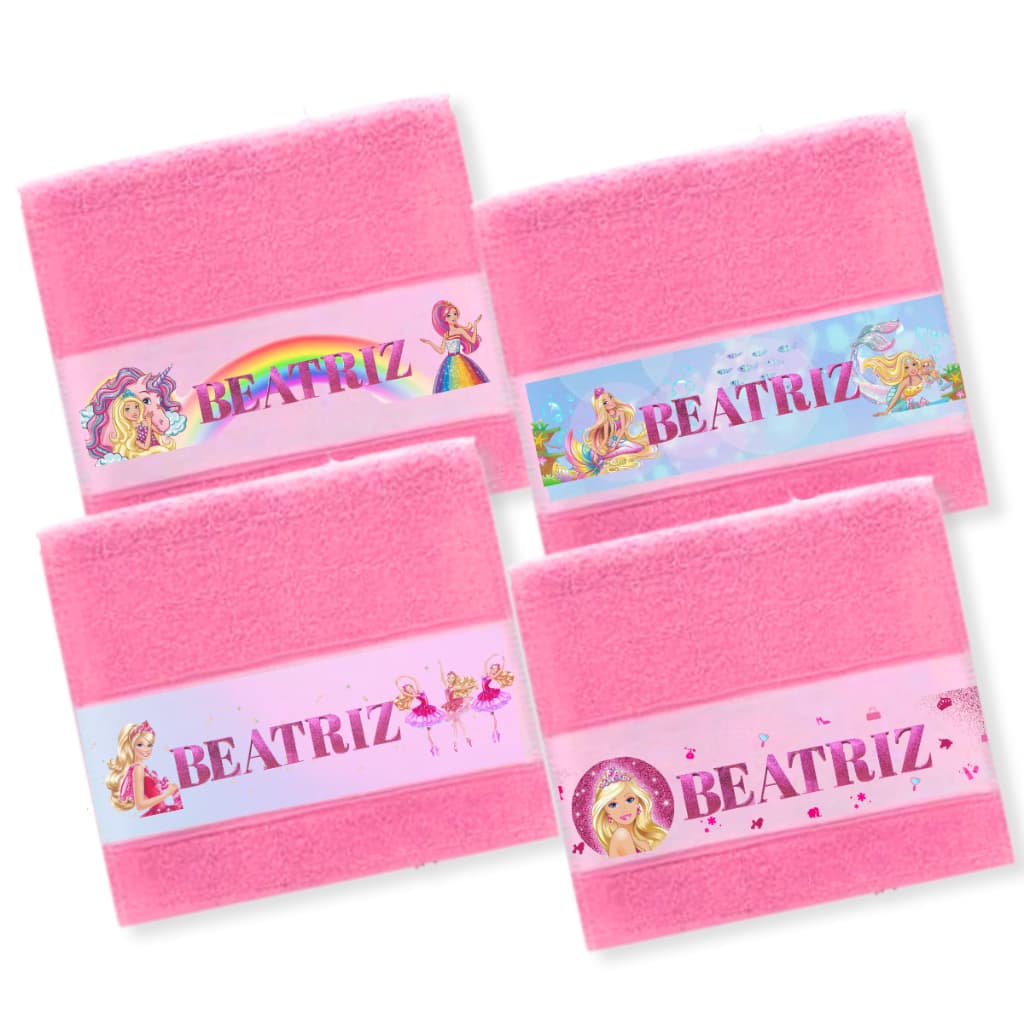 Kit 4 Toalhinha Escolar Infantil Menina Boca Personalizada Nome Boneca Lancheira Higiene