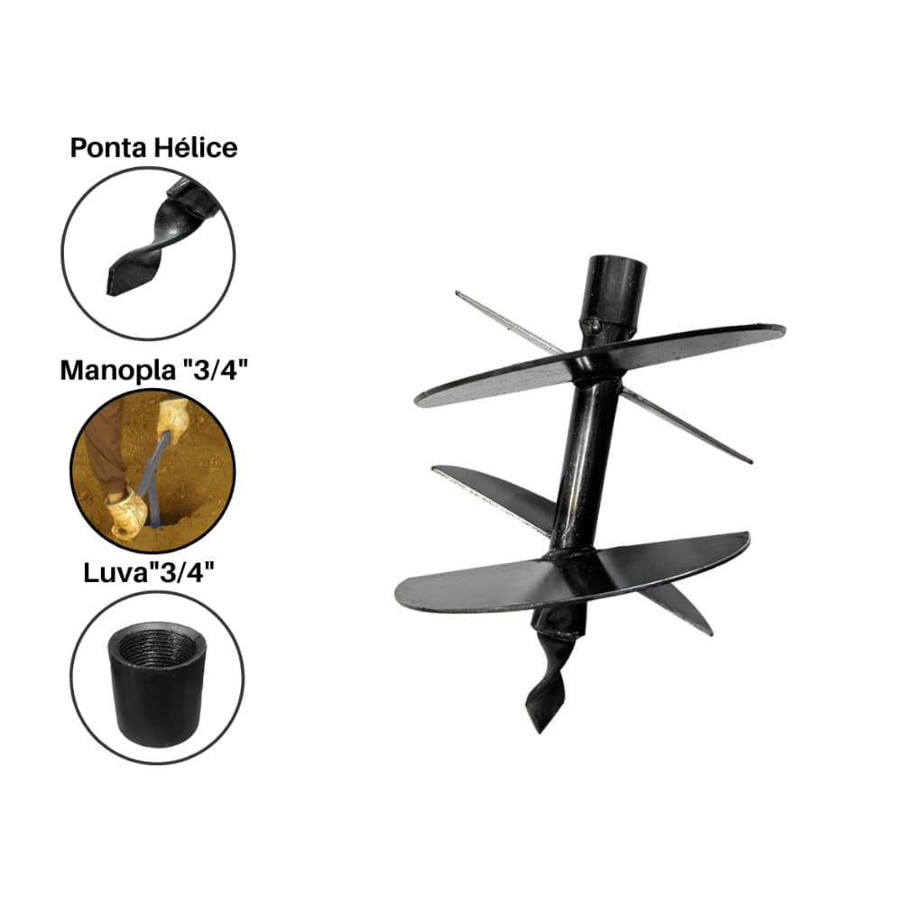 Cavadeira Trado Base 20cm 4 Facas Perfurador de solo Bartex