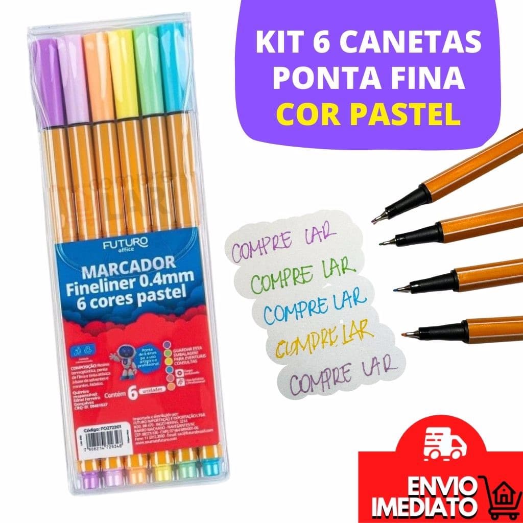 Kit 6 Canetas Coloridas Candy Color Ponta Fina 0.4mm Fineliner Caneta Desenho Muito Fina
