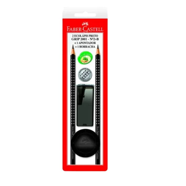 Kit Escolar Ecolápis Faber Castell Eco Grip com 4 Itens - Lápis Borracha e Apontador