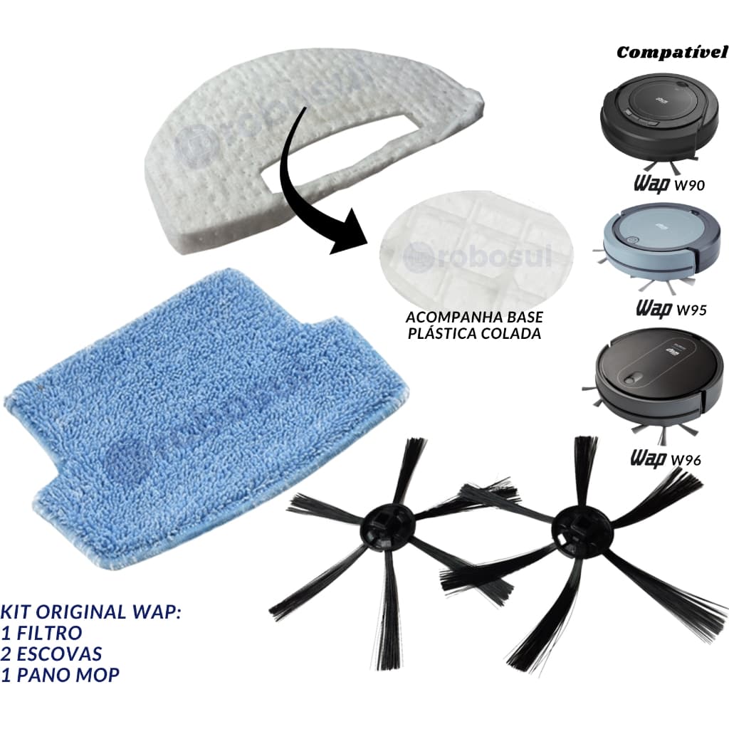 Escovas Filtro e Mop Para Robô Aspirador WAP W90 W95 W96
