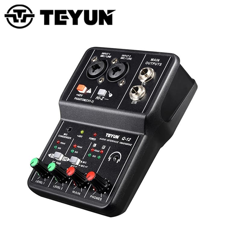 TEYUN Q-12 Interface de Áudio Placa de Som Com Monitorização Guitarra Eléctrica Gravação ao Vivo Placa de Som