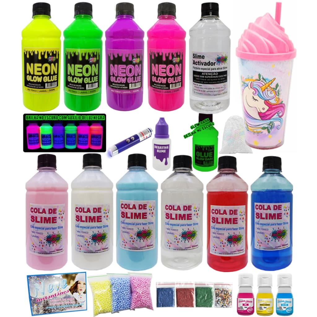 Kit Para Brincar De Fazer Slime Com Colas Clear E Colas Neon Ine Slime