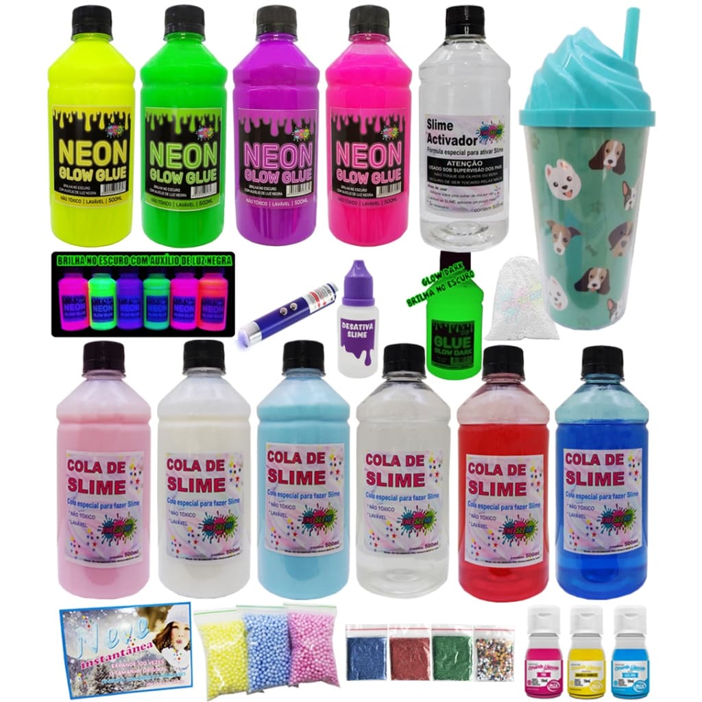 Super Kit Fazer Slime Neon E Clear Completo Ine Slime