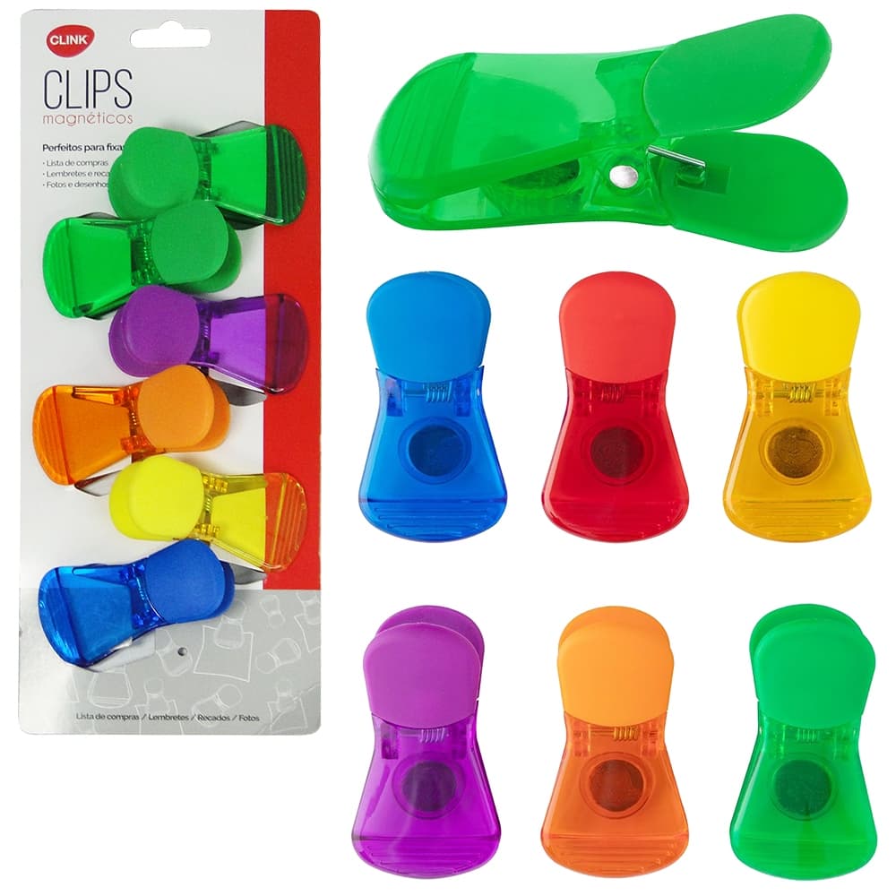 Kit Prendedores Magnético Ímã para Geladeira C/6 Colorido