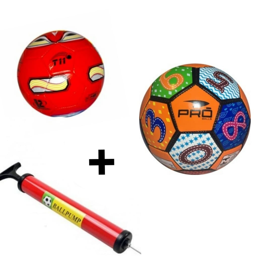 Bola Mini Bola de Futebol Infantil Nº 2 + Bola de Recreação Nº 3 Futebol Infantil + Bomba de Ar.