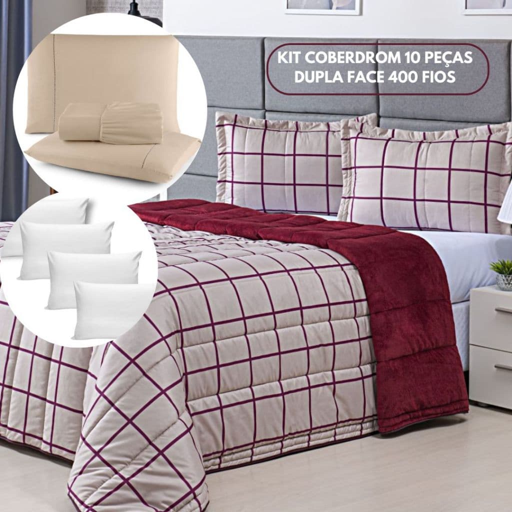 Kit Edredom Coberdrom Queen 10 Peças Dupla Face Estampado