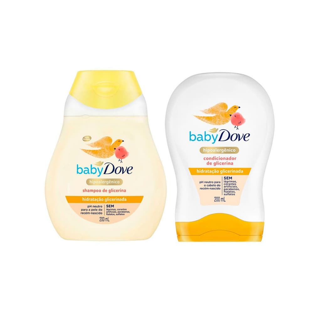Kit 2un Baby Dove Hidratação Glicerinada - 1un Shampoo + 1un Condicionador - Para os Cabelos do Bebê
