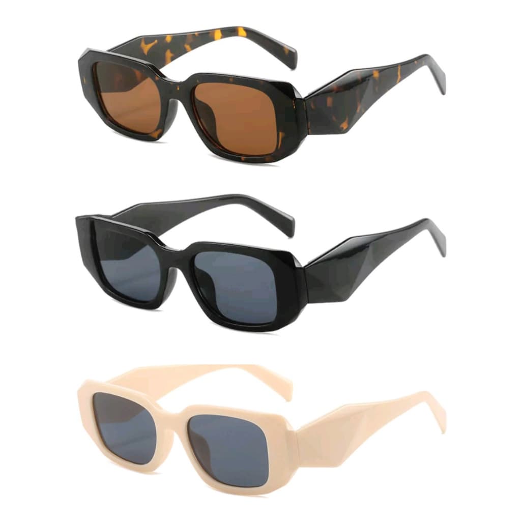 Óculos de Sol Quadrado Retangular Preto Geométrico Leopard Onça Bege Creme Laranja Influencer Street Style UV400