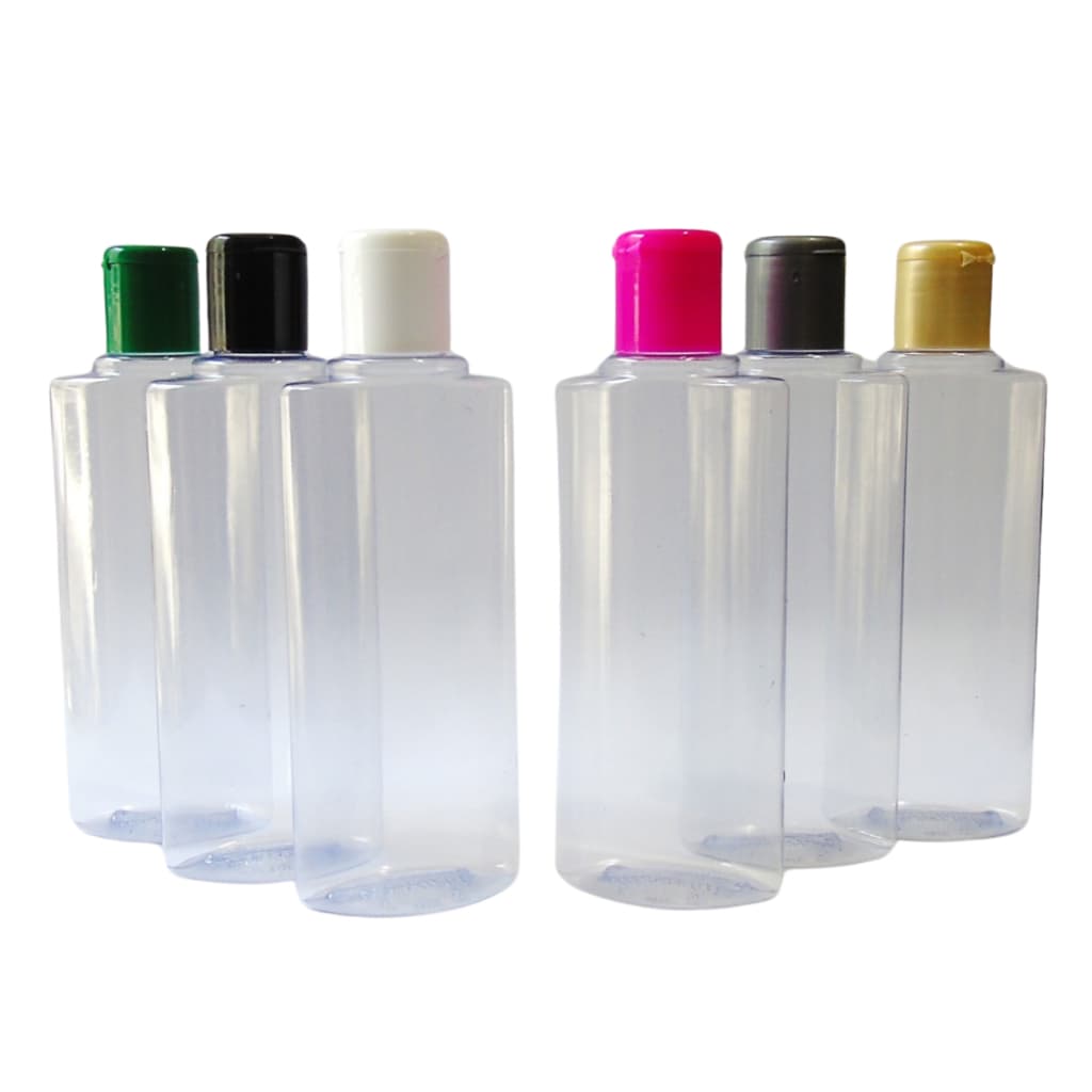 10 Frascos 200 ml PVC Cristal Tampa Flip Top - Agua Micelar, Shampoo, Sab. Liquido