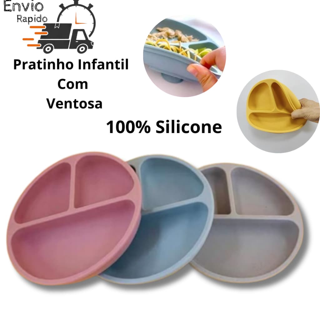 prato infantil com ventosa de silicone introduçao alimentar bebe prato de bebe com divisorias papinha interativo criança