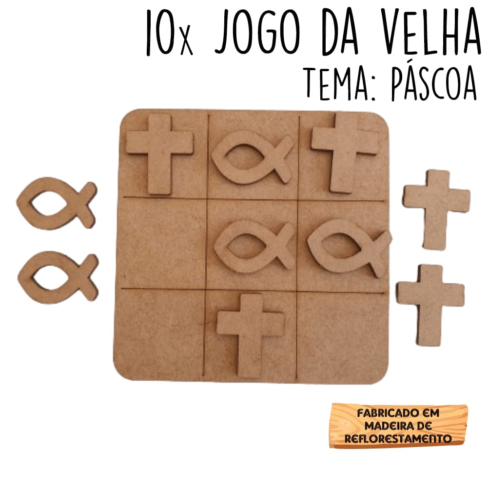 10 Jogos da velha Pascoa Igreja Cruz Jesus Cristo em MDF 10cm tabuleiro brinquedo presente lembrancinha kit