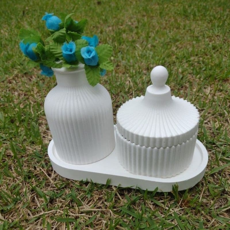 kit decoração 3 peças / Vaso decorativo / Bandeja / potinho com tampa