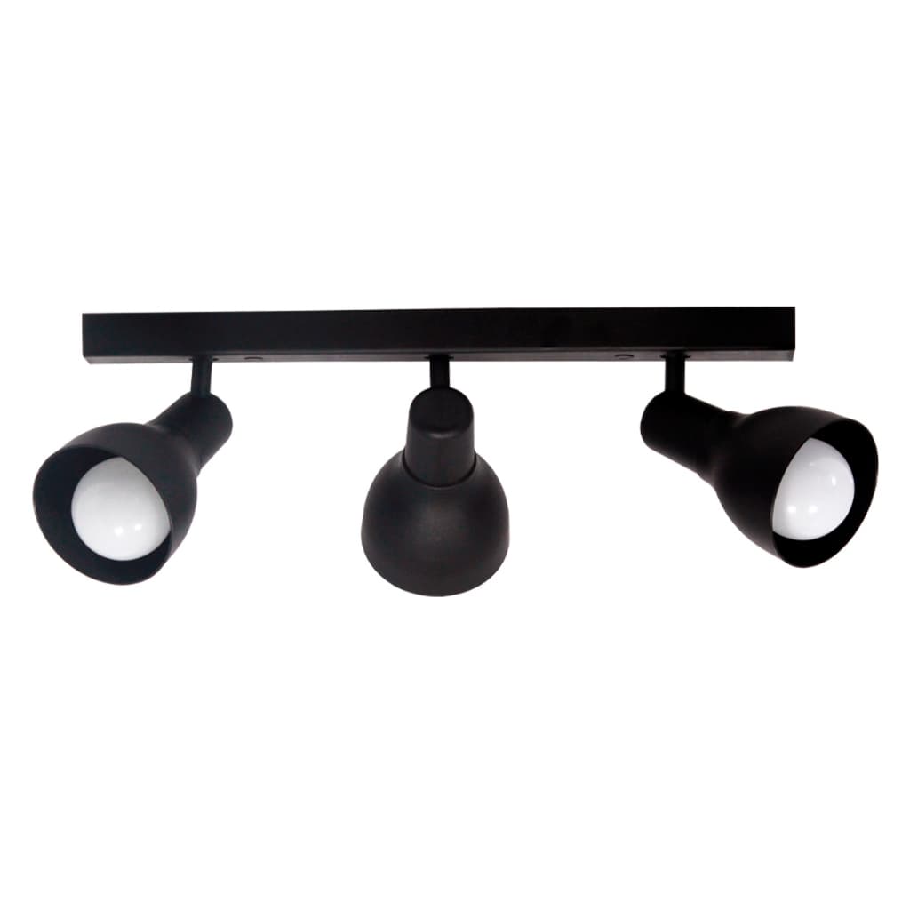 Lustre Luminária Teto Trilho Eletrificado 3 Spot Triplo LED E-27 Preto Articulado Direcionavel Led  Sobrepor Sala