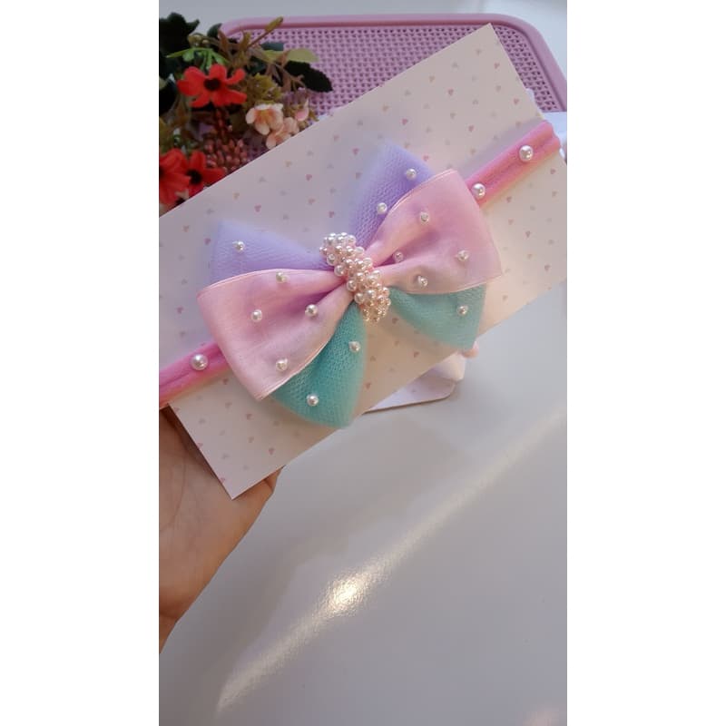 Tiara faixinha de seda infantil para cabelo laço Circo Rosa