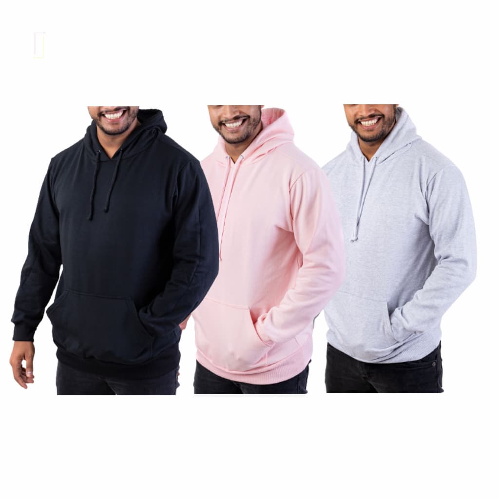 Kit 3 Moletom Masculino Liso Sem Estampa Malha Grossa Canguru Inverno Blusa de Frio Com Forro No Capuz
